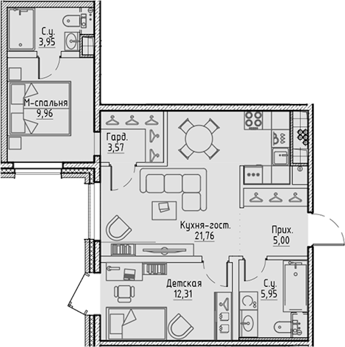 2-комнатная квартира 62.5 м², 7/10 эт., ЖК «LEGENDA Сампсониевский 32»